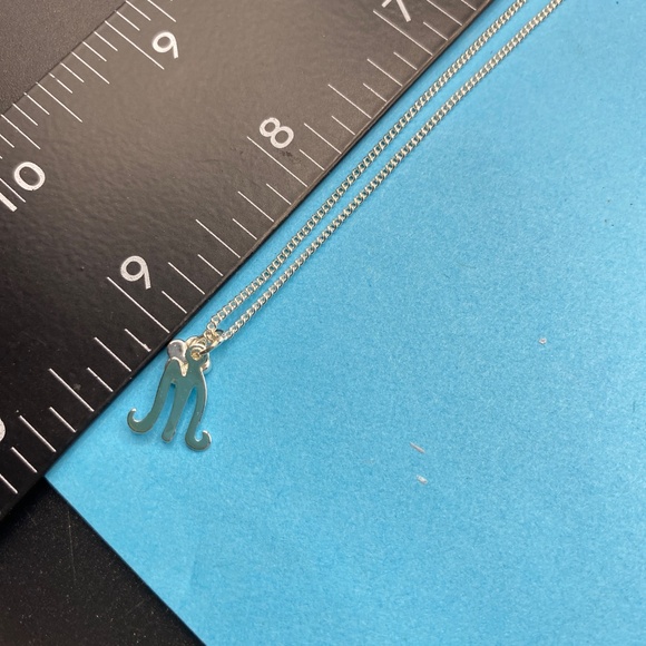 DISNEY Silver  Initial M Necklace Mickey Rhinestones Charm Size 18" - Picture 5 of 8